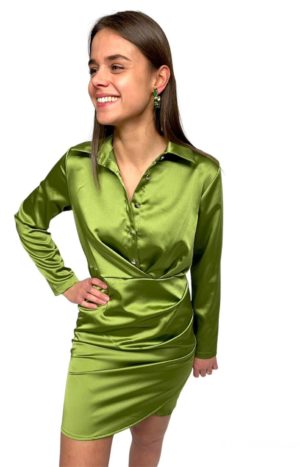 robe satinée verte