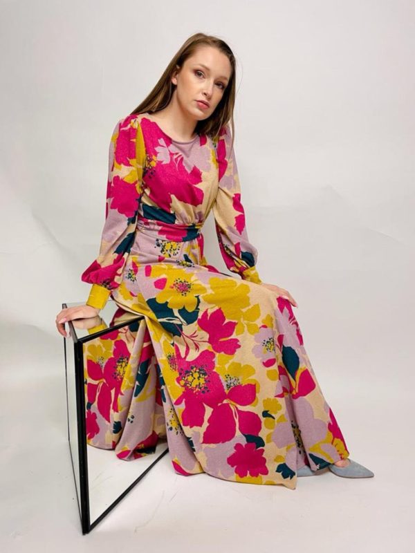 robe longue fleurie rose
