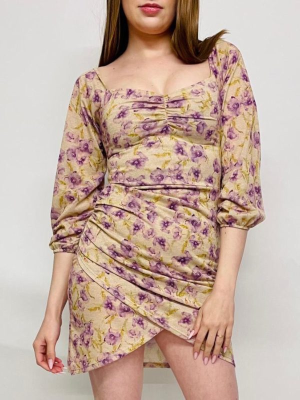 robe fleurie beige et violette