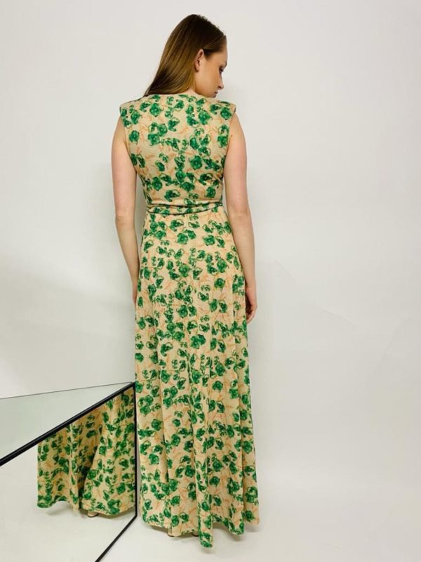 robe longue verte et beige