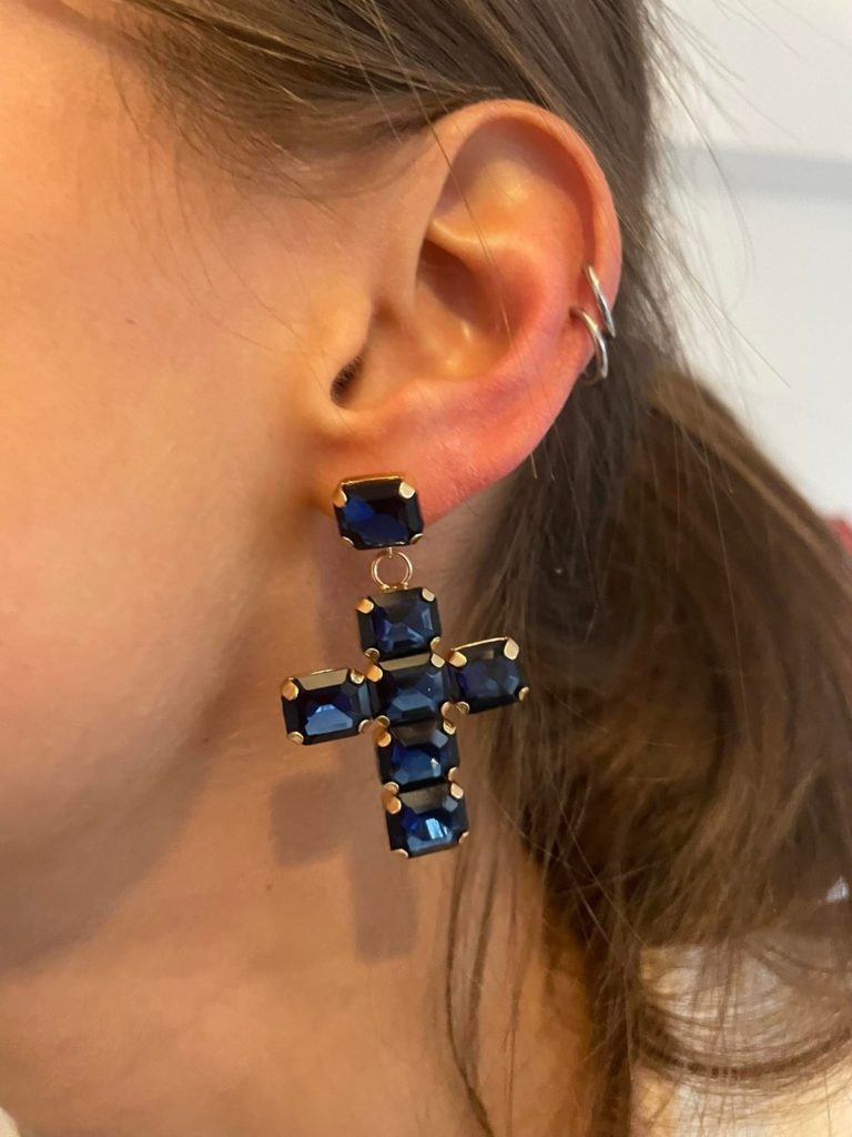 boucle d'oreille croix bleues