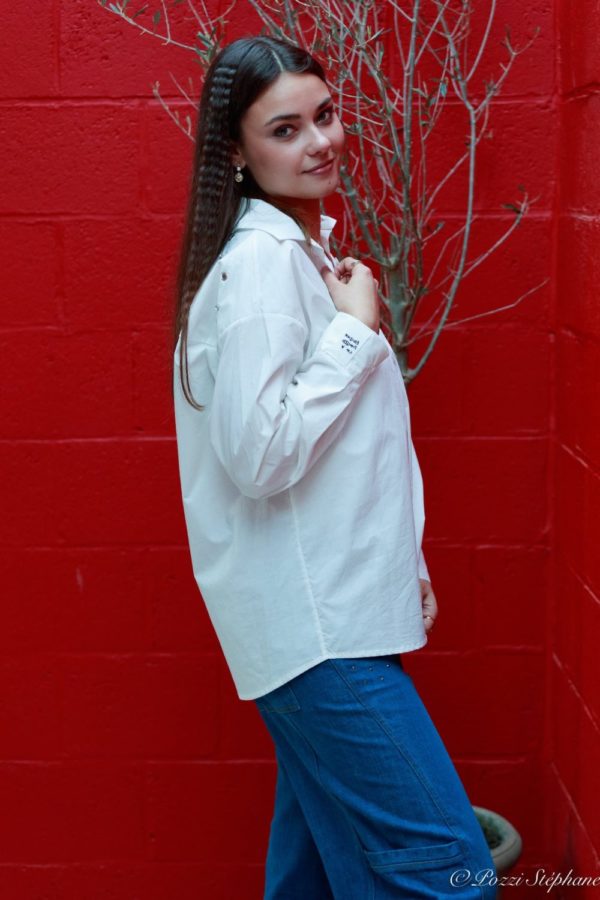 Chemisier Over a rivets et strass blanc – Image 4