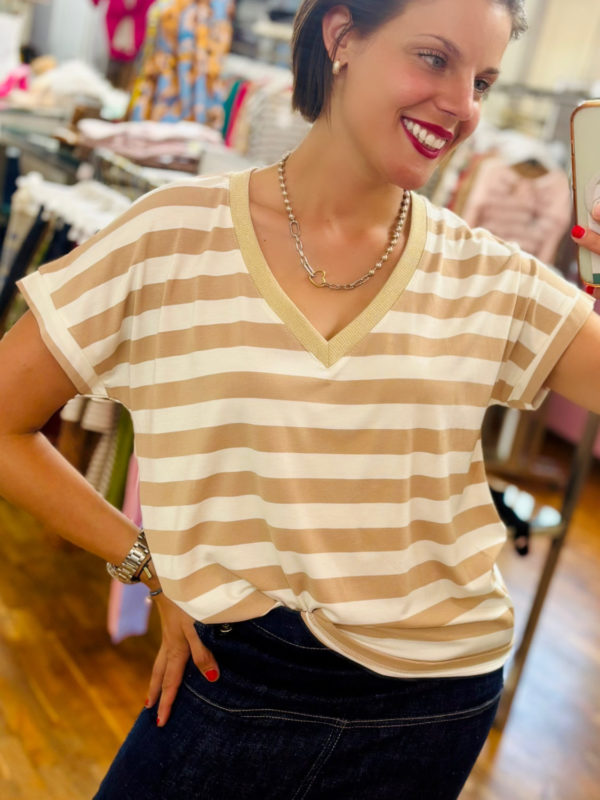 T-shirt V marin beige