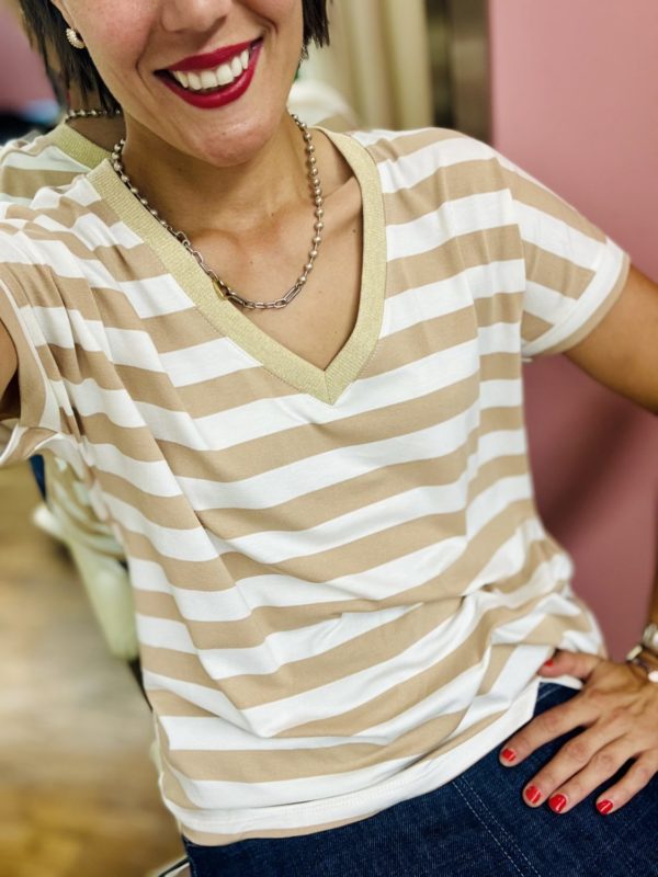 T-shirt V marin beige – Image 2
