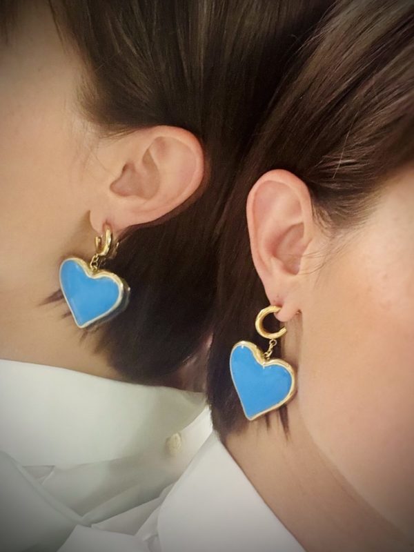 Boucles d'oreilles cœur émaillé bleues